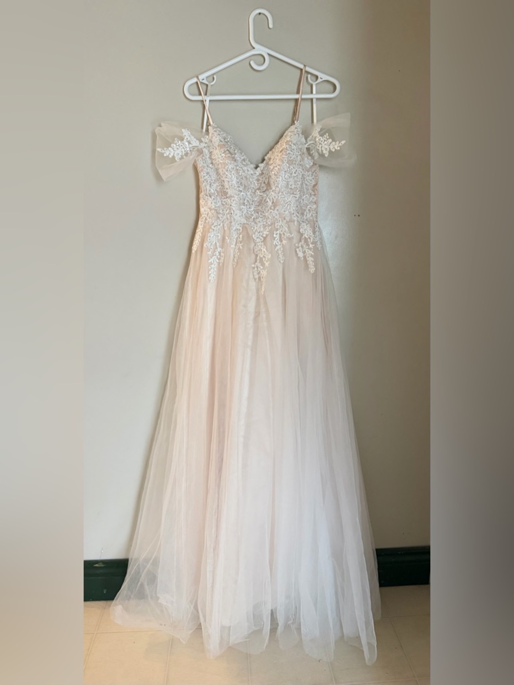 Romantic Blush Tulle Prom Dress with Lace Beaded Bodice